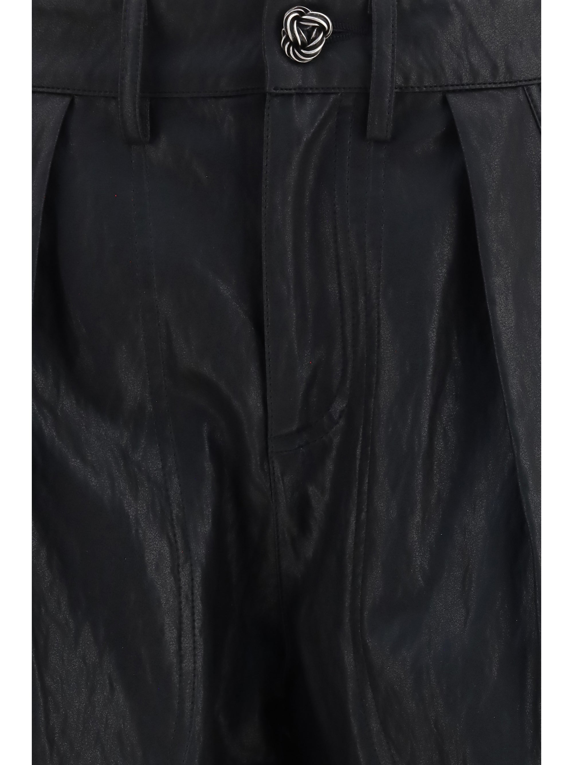 straight-leg faux leather pants with vintage effect
