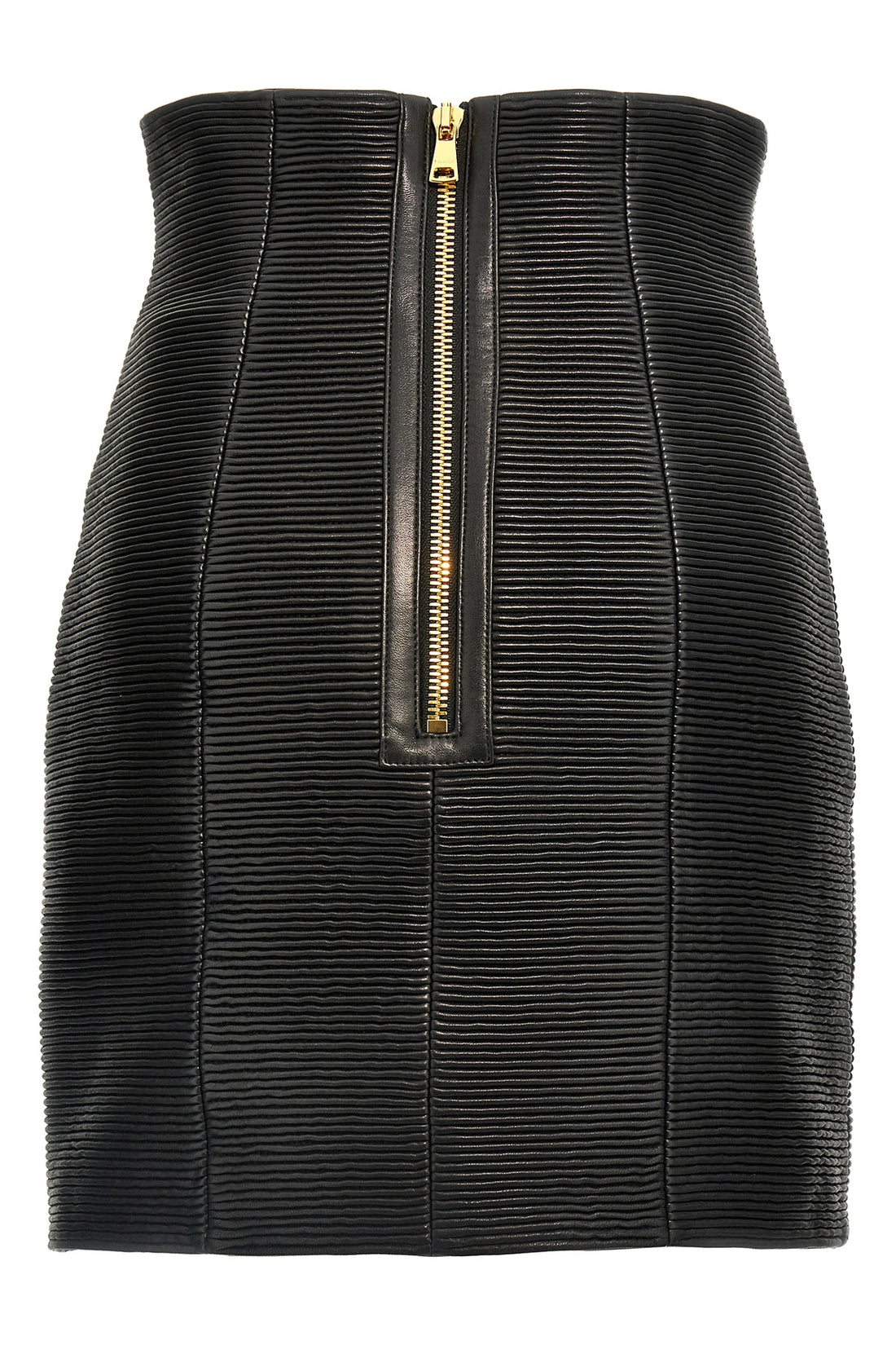 BALMAIN 38 hw rolled high waist mini skirt in ribbed leather