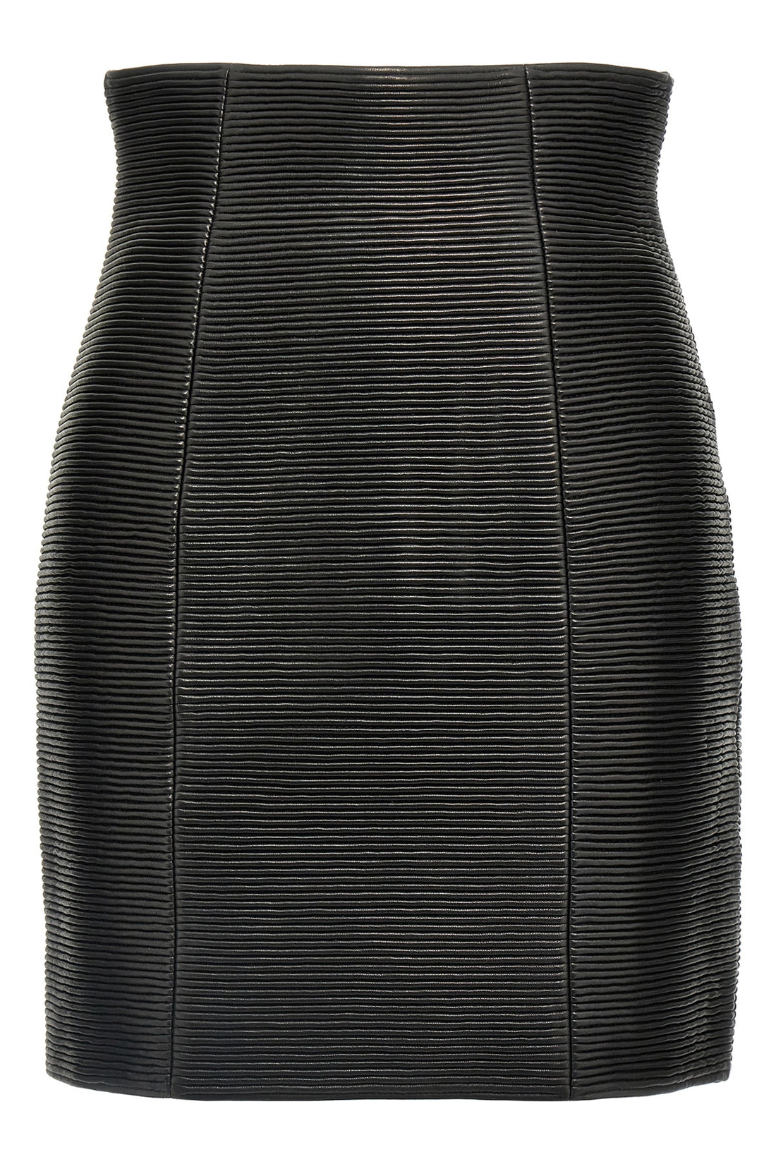 BALMAIN 38 hw rolled high waist mini skirt in ribbed leather