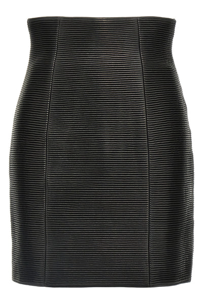 hw rolled high waist mini skirt in ribbed leather