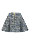 high-waisted flared pleated mini skirt in tweed
