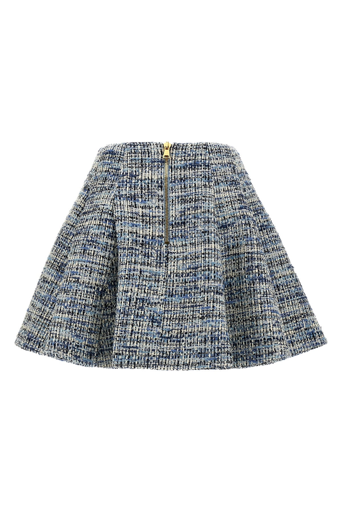 high-waisted flared pleated mini skirt in tweed