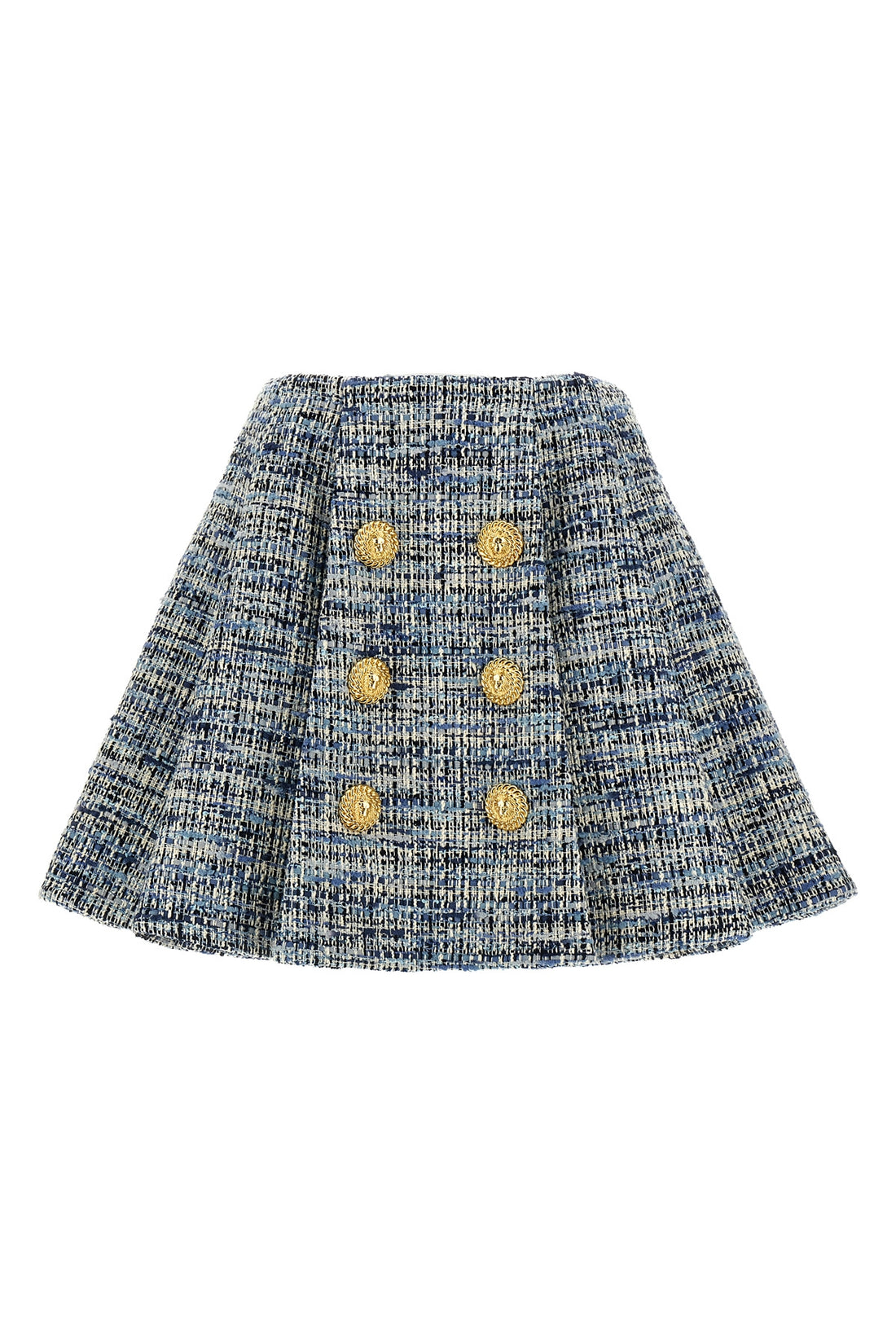 BALMAIN 36 high-waisted flared pleated mini skirt in tweed