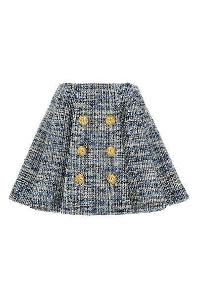 high-waisted flared pleated mini skirt in tweed