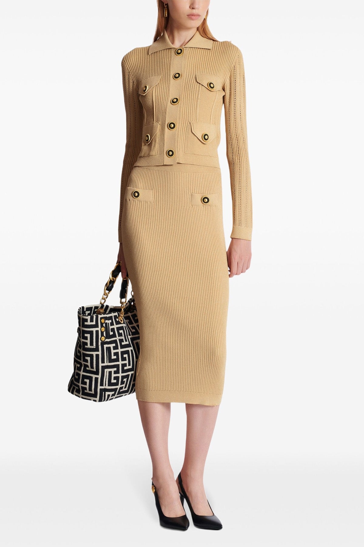 ribbed knit midi skirt