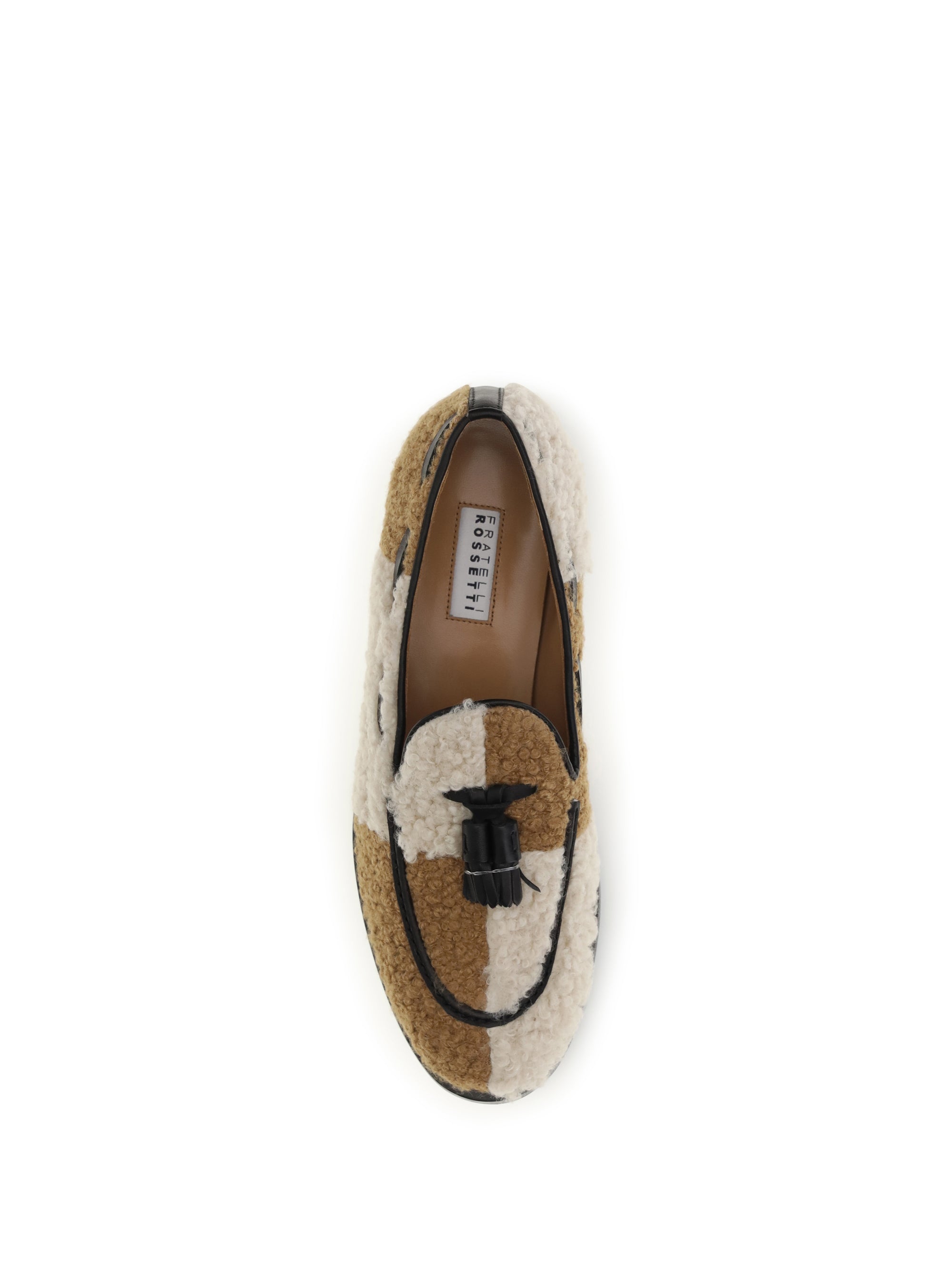 two-tone bouclé-effect loafers