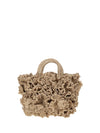 coral raffia handbag