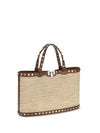 rockstud raffia tote bag