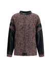 virgin wool blend jacket with leather sleeves