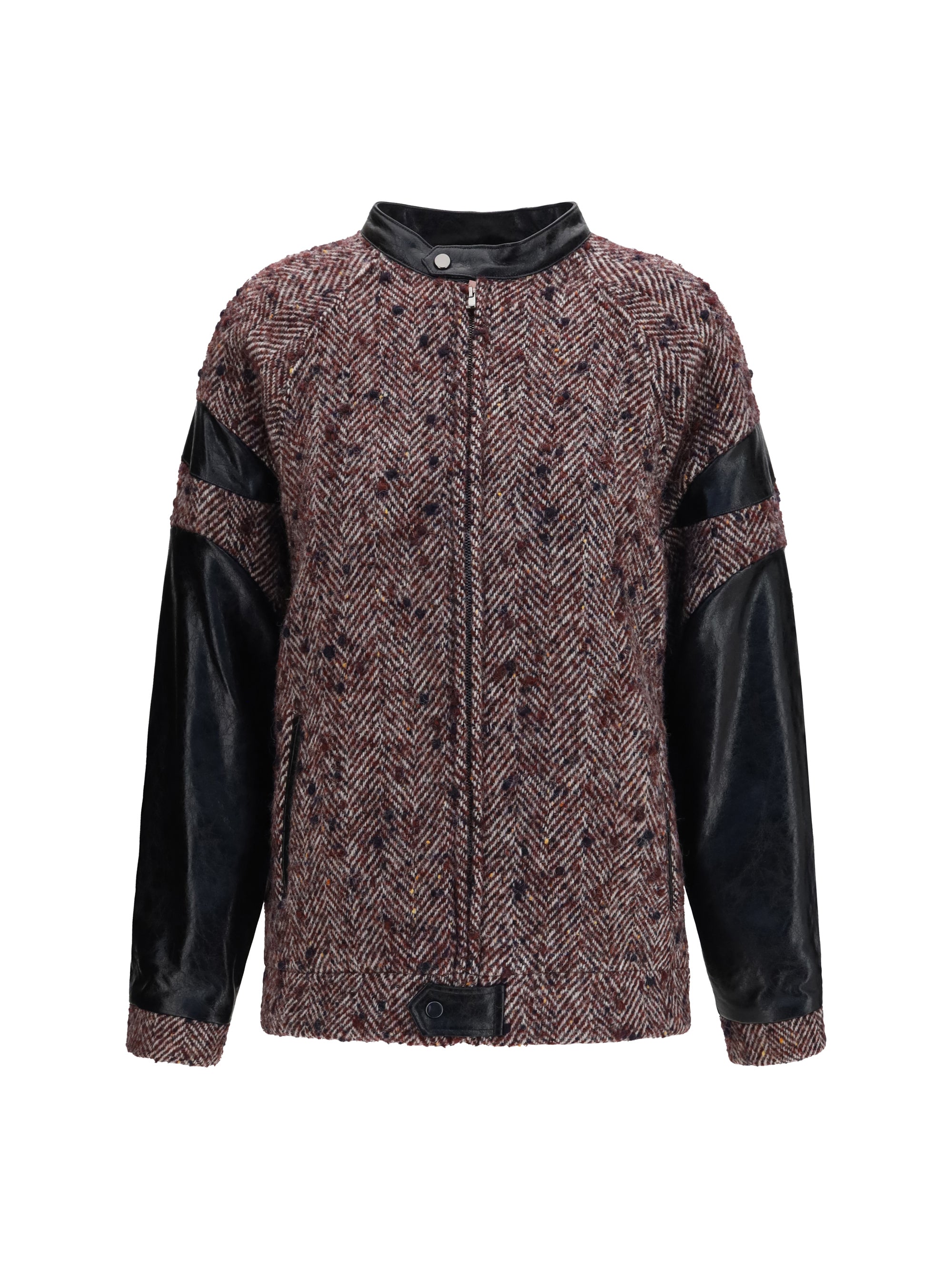 virgin wool blend jacket with leather sleeves
