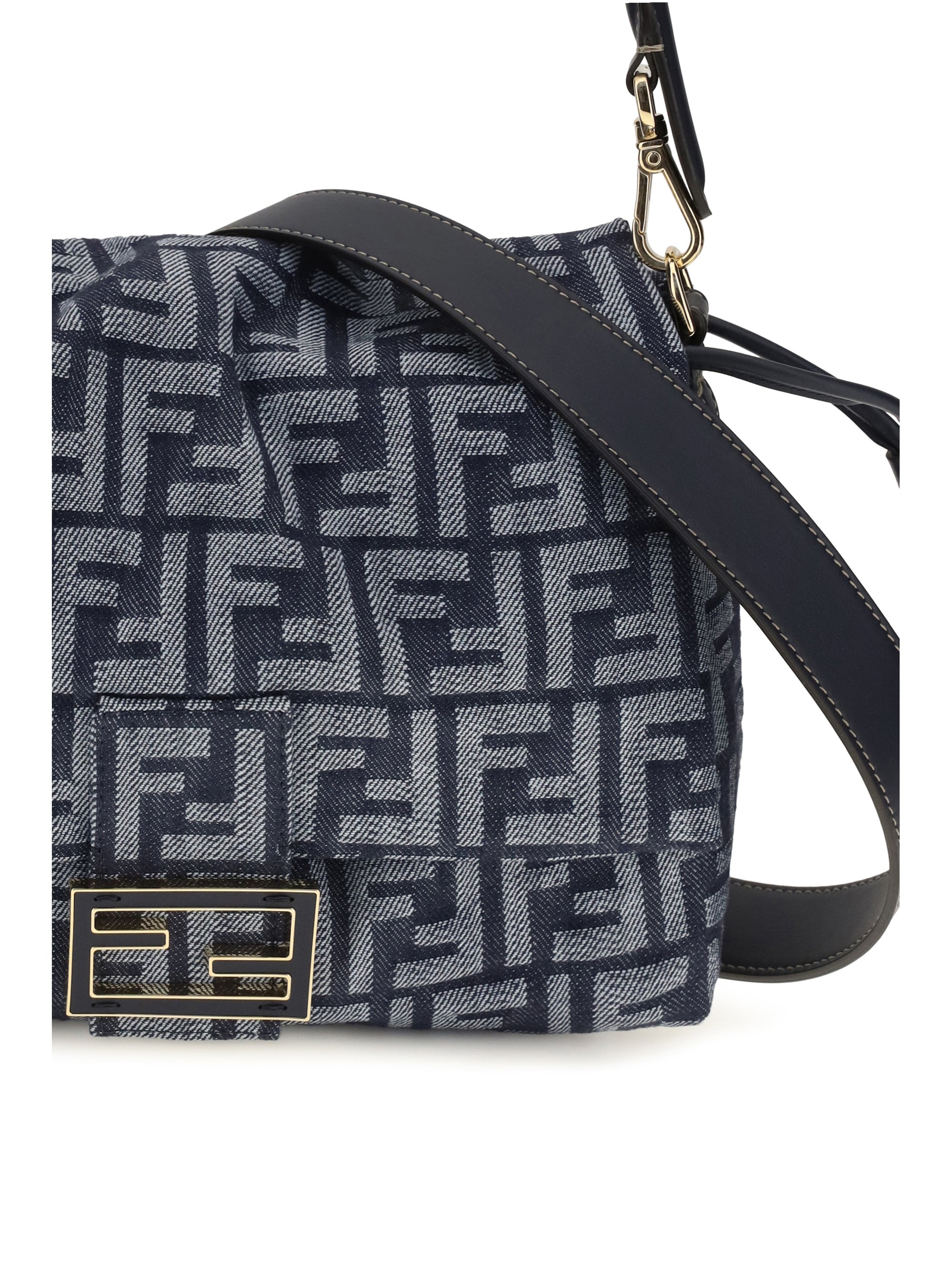 mamma baguette shoulder bag in ff jacquard denim