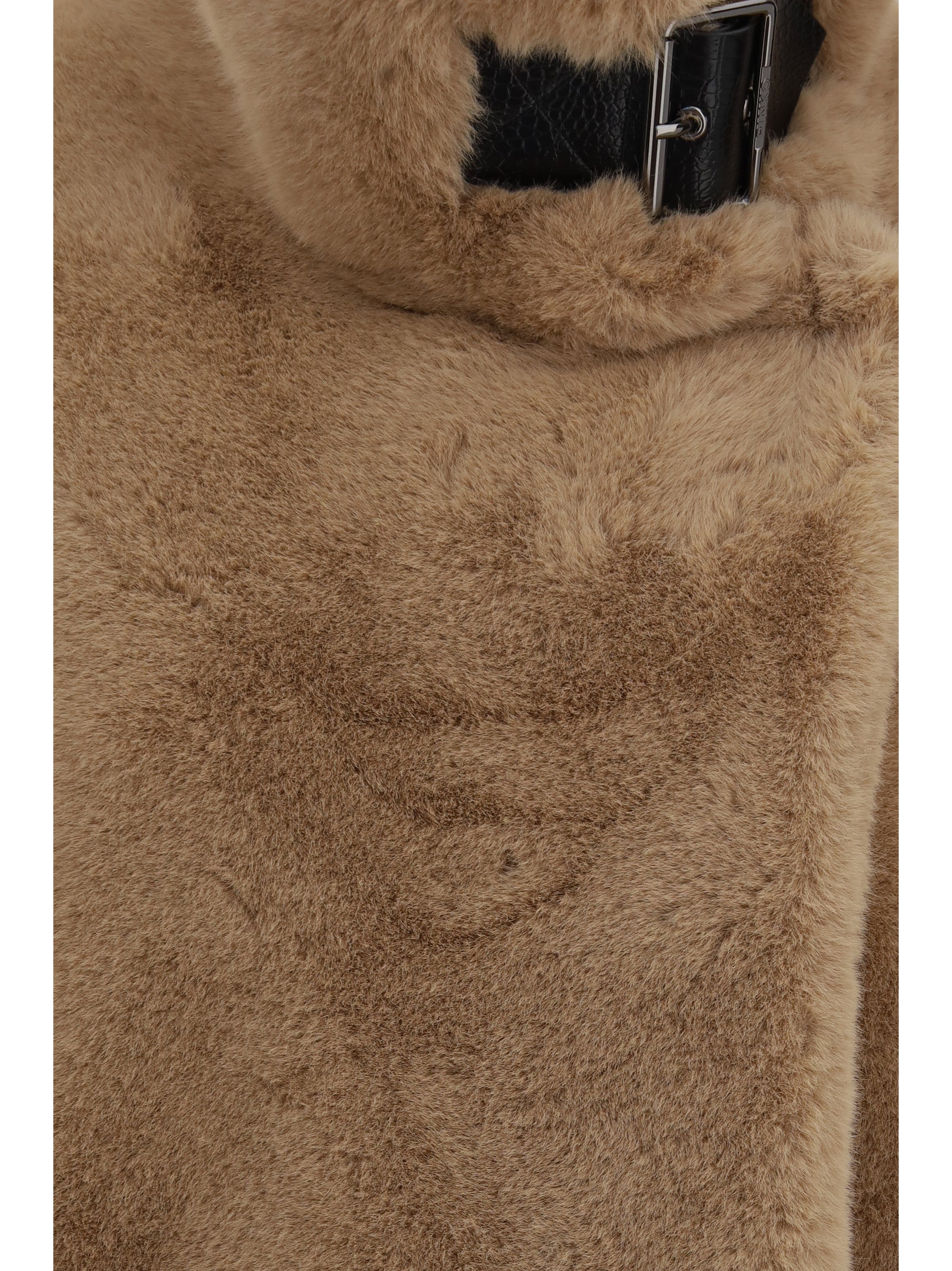 faux fur jacket with buckle