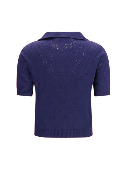 GUCCI M gg pointelle cotton silk polo shirt