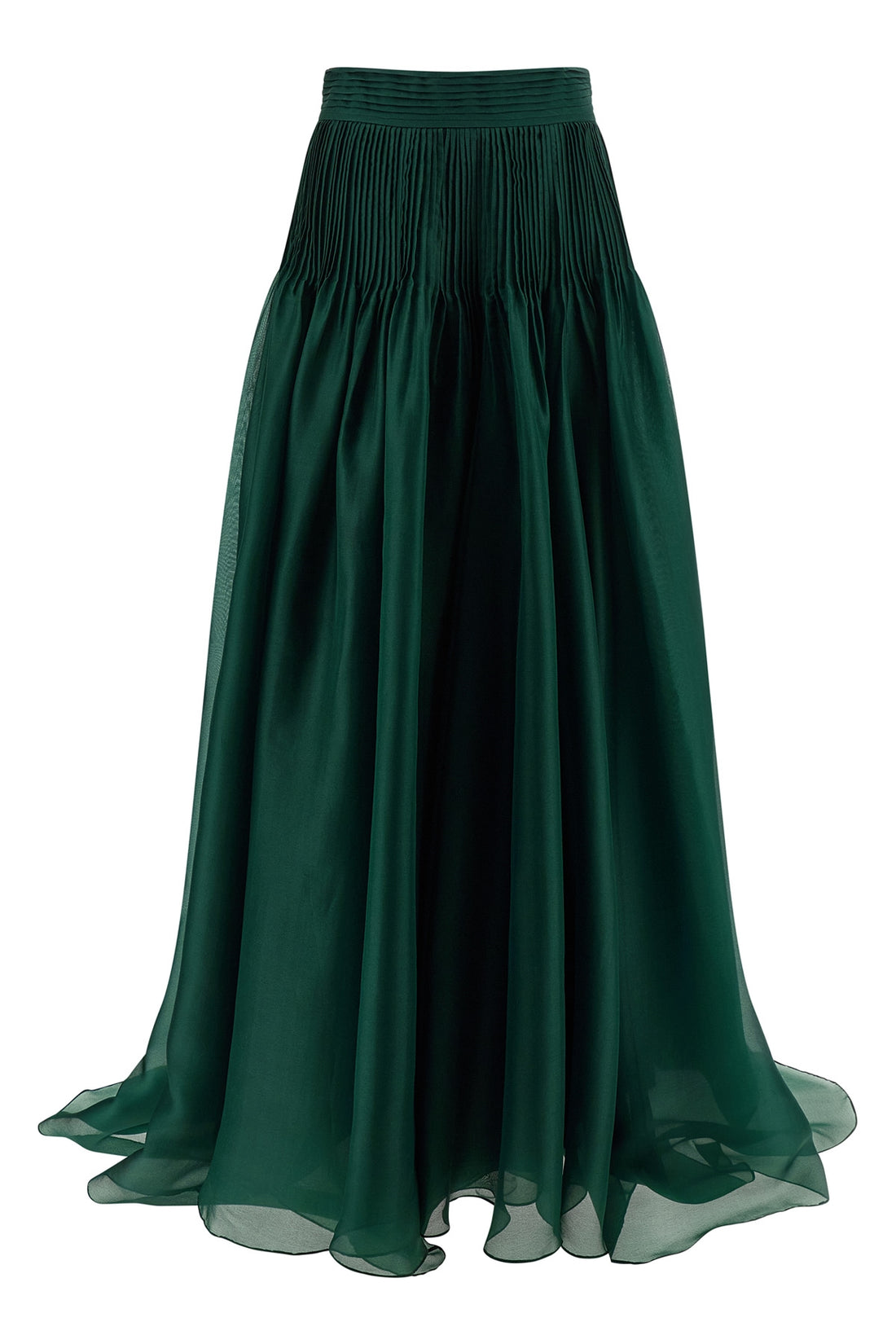 CAROLINA HERRERA 4 pintucked organza long skirt in transparent silk organza