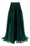pintucked organza long skirt in transparent silk organza