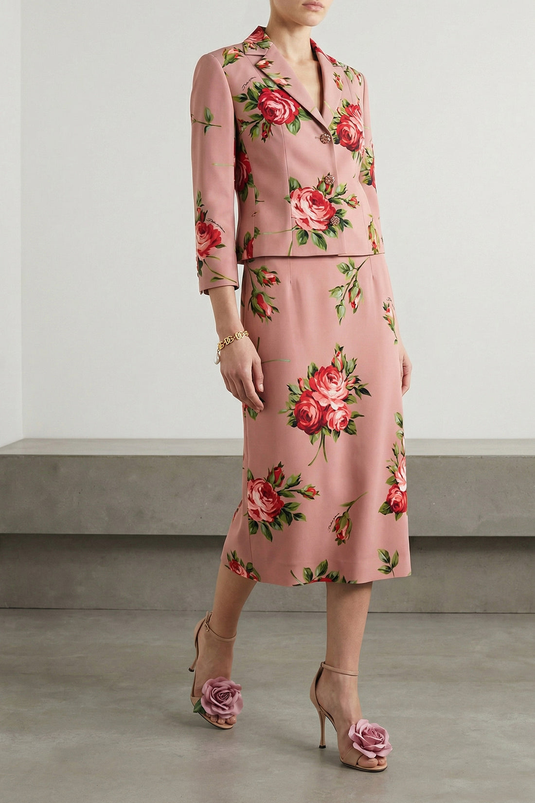 DOLCE &amp; GABBANA 40 all-over bouquet rose print silk crêpe blazer