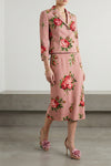 all-over bouquet rose print silk crêpe blazer
