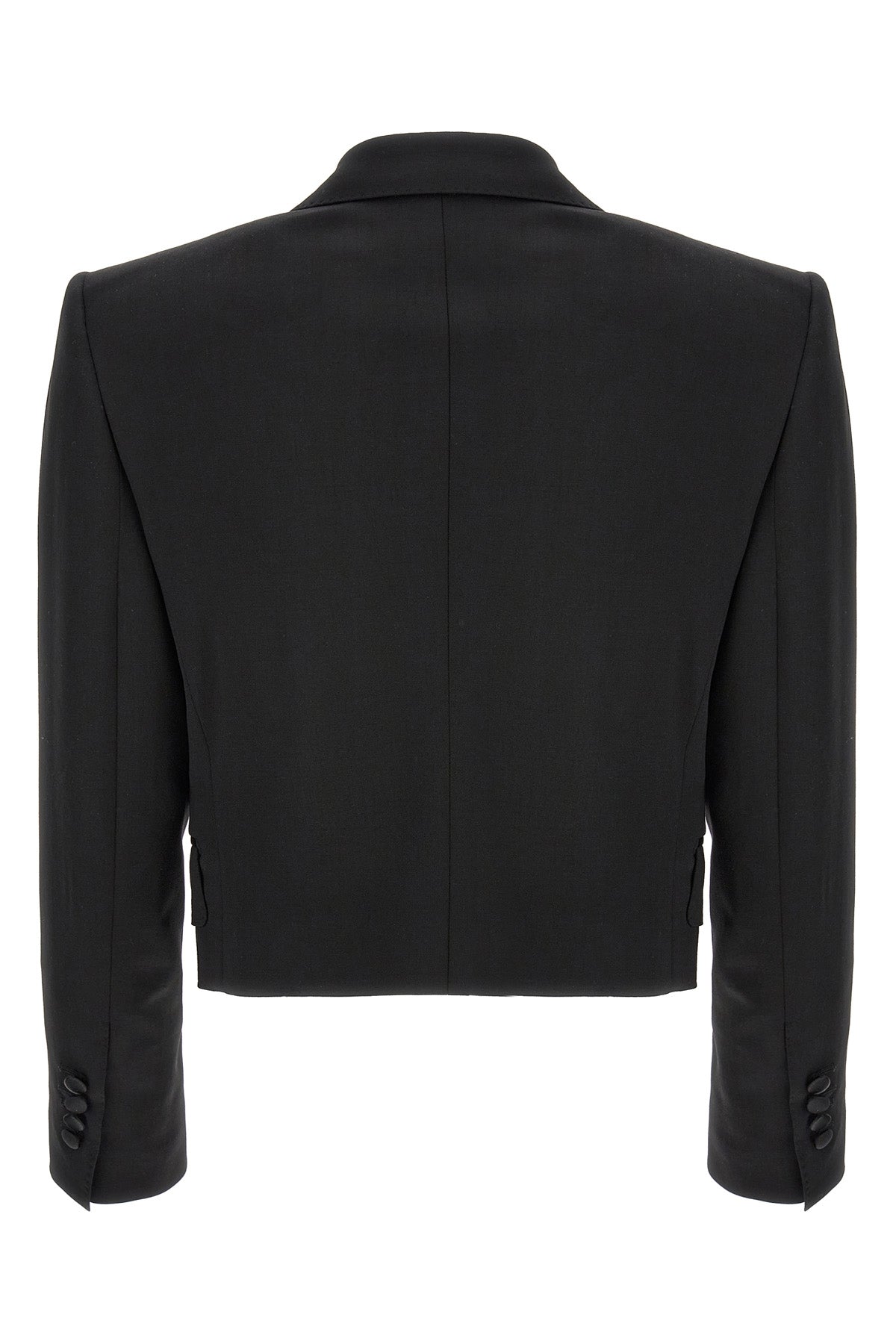 tuxedo double-breasted short wool twill blazer