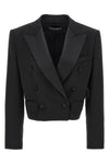 tuxedo double-breasted short wool twill blazer