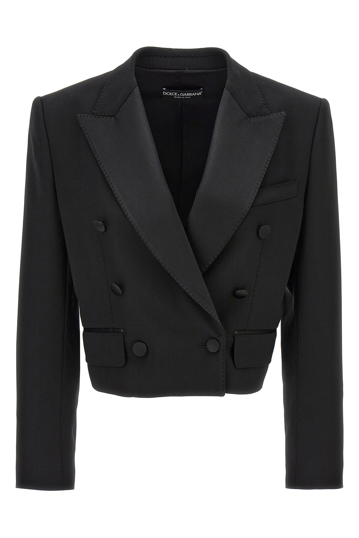 tuxedo double-breasted short wool twill blazer