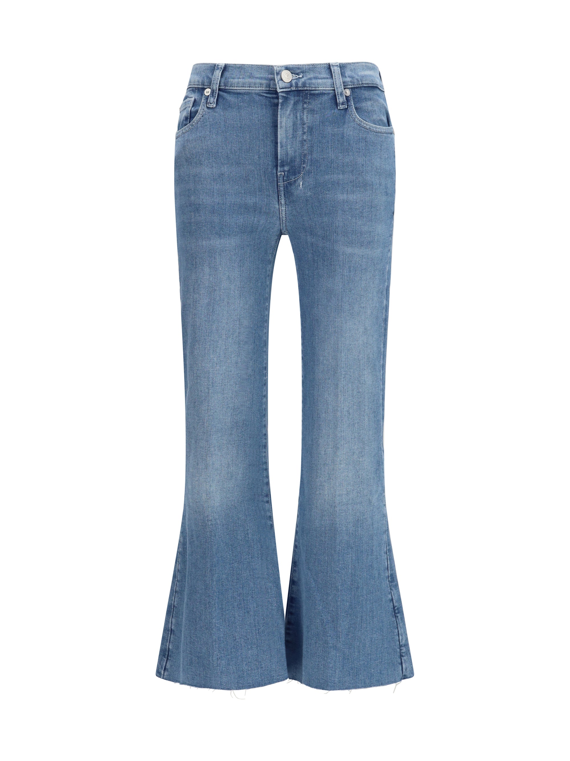 cropped flared jeans with raw hem