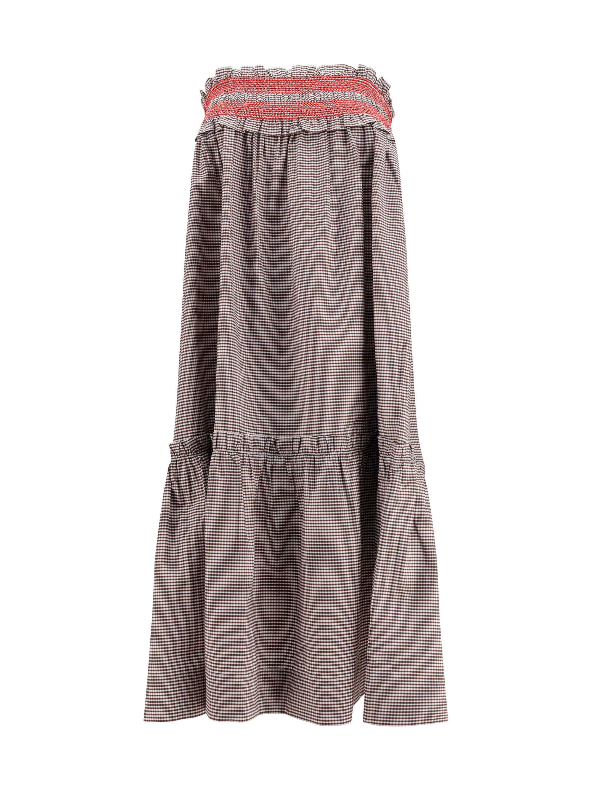 checked cotton skirt with gathered waist