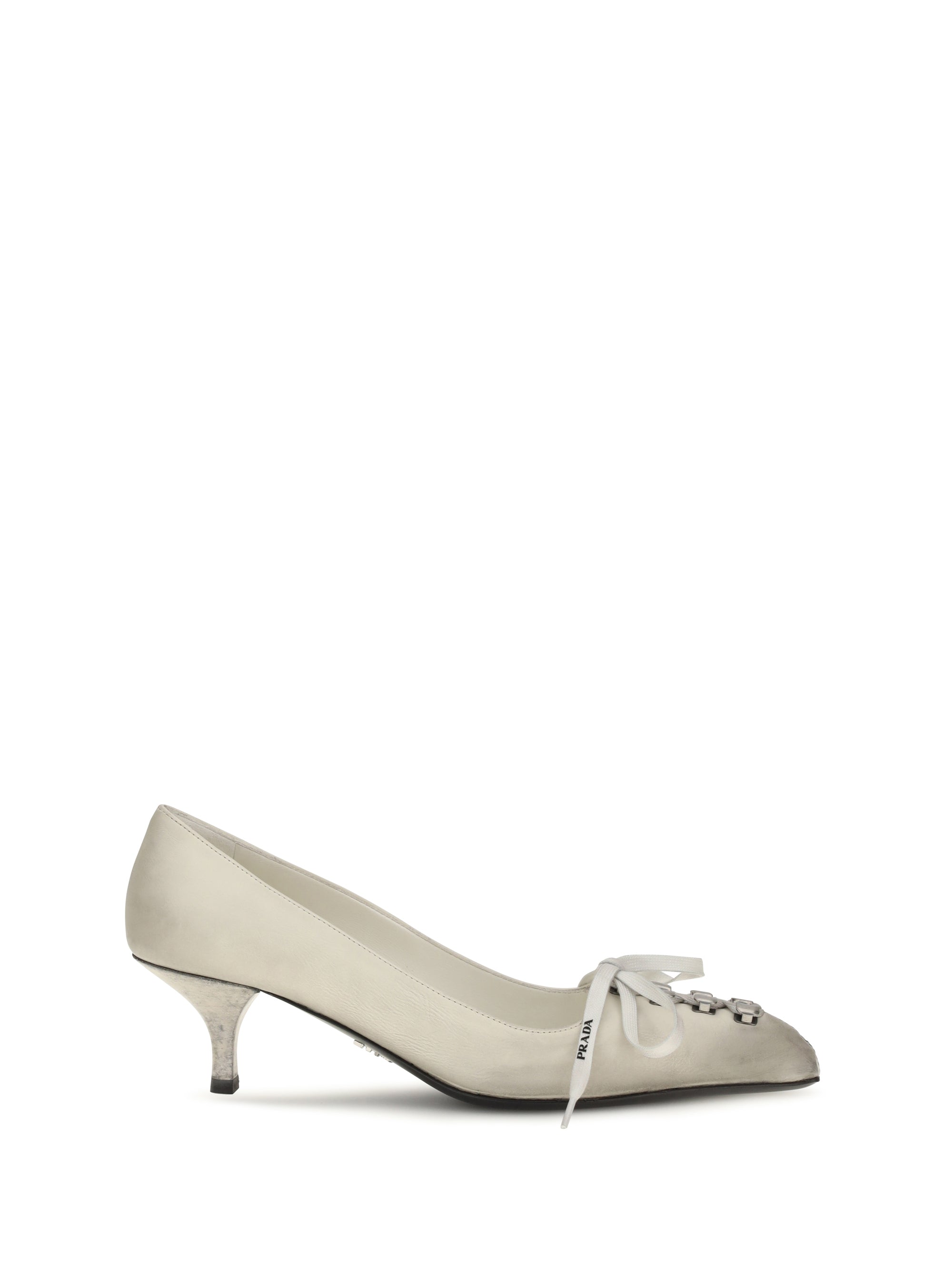 lace-up antique-finish leather pumps