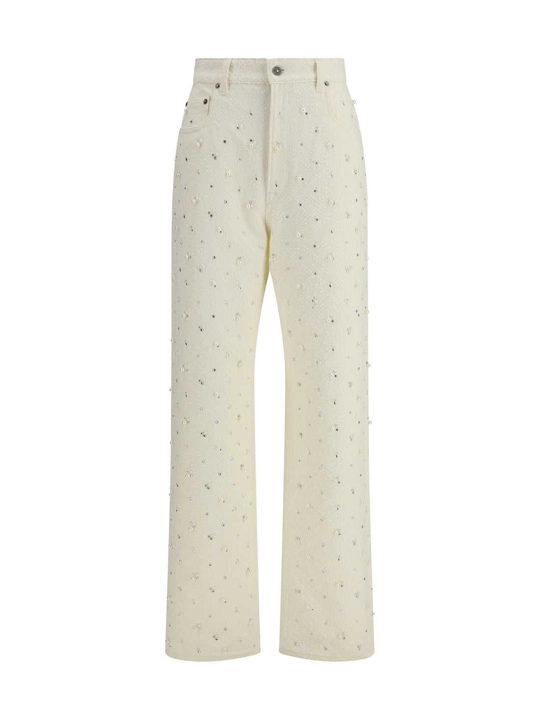 GOLDEN GOOSE 26 white denim pearl and crystal embroidered pants