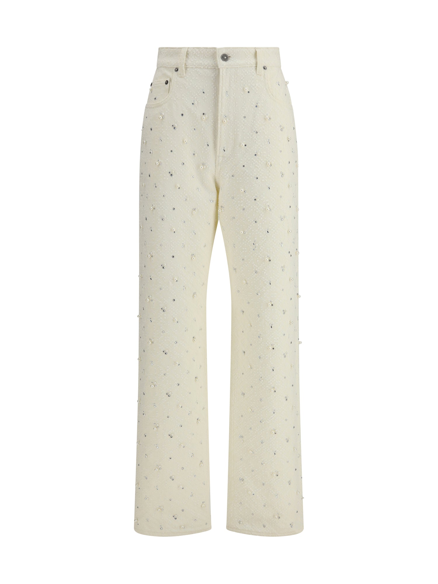 GOLDEN GOOSE 26 white denim pearl and crystal embroidered pants
