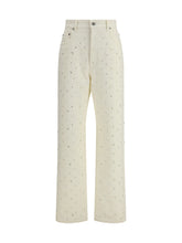 GOLDEN GOOSE 26 white denim pearl and crystal embroidered pants