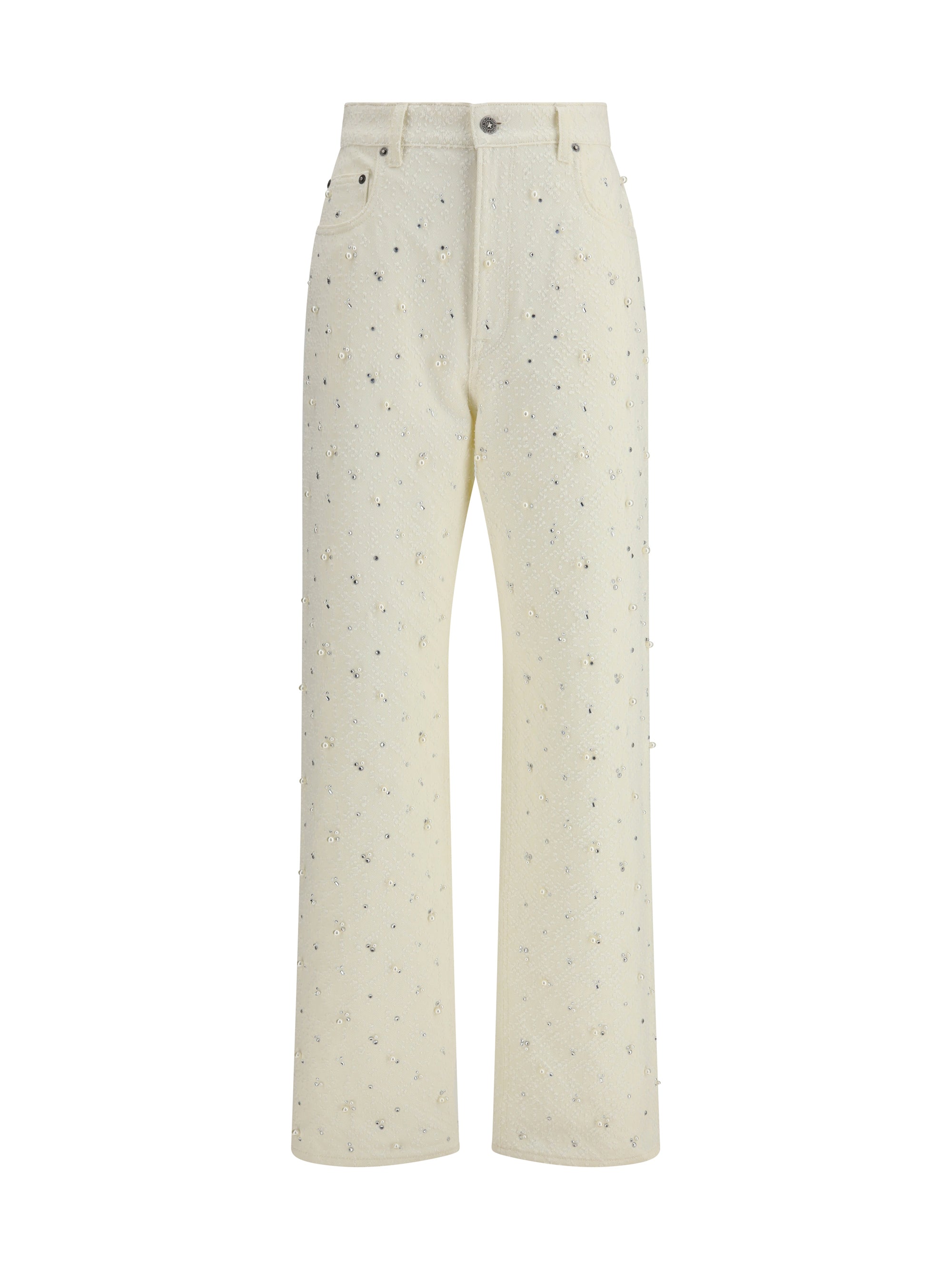 GOLDEN GOOSE 26 white denim pearl and crystal embroidered pants