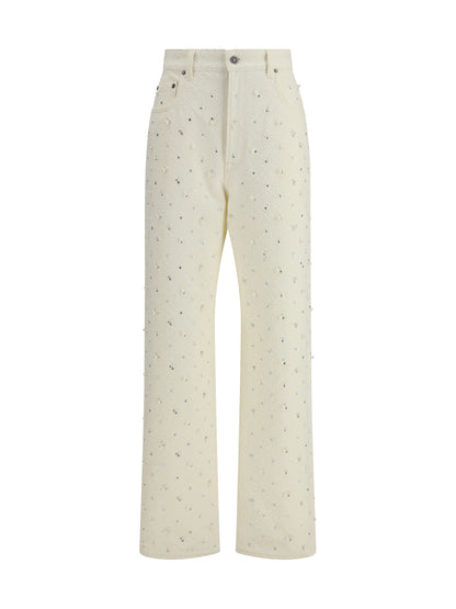 GOLDEN GOOSE 26 white denim pearl and crystal embroidered pants