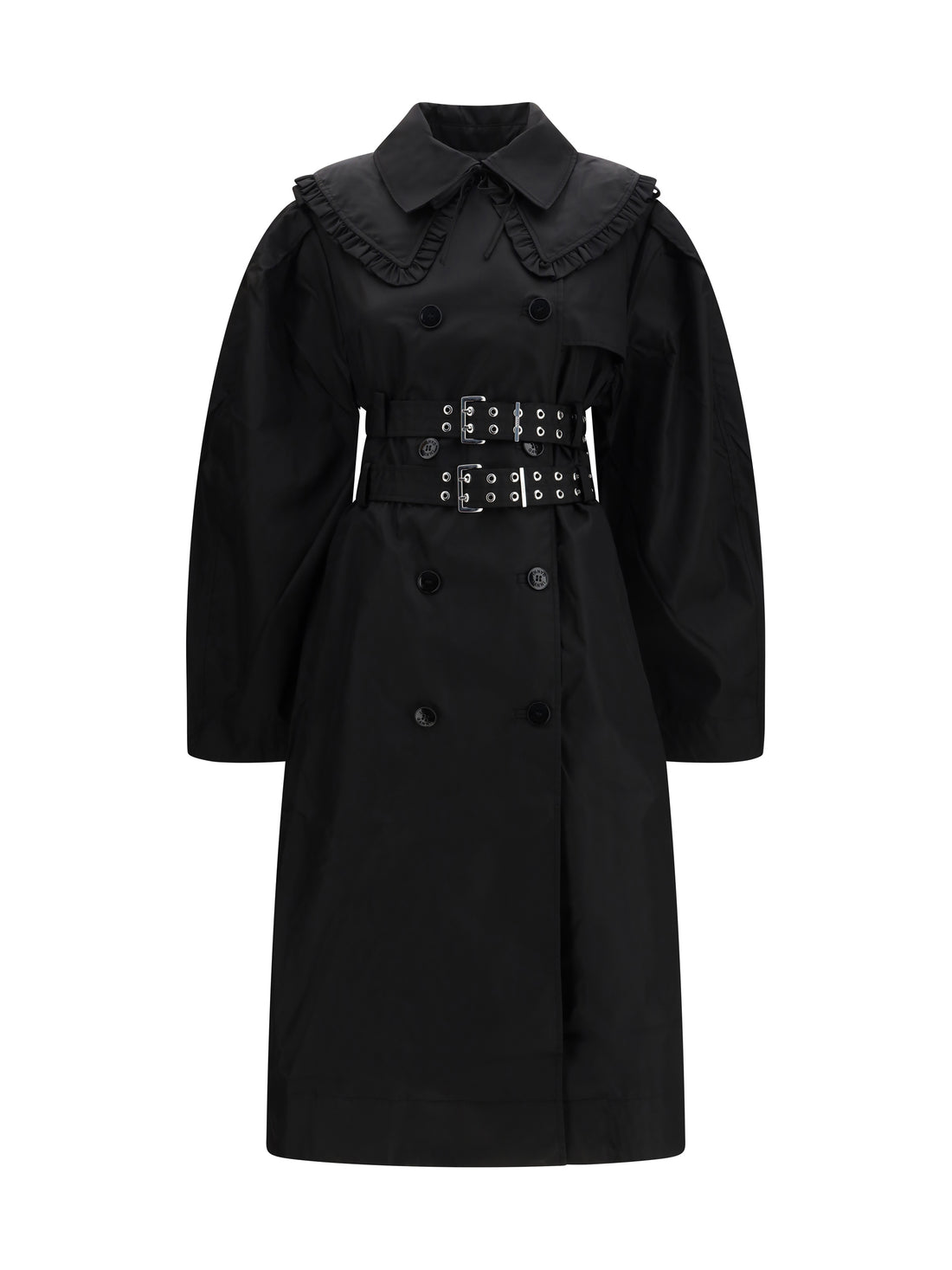 GANNI 36 belted double-breasted coat
