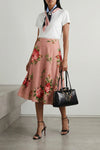 bouquet rose print silk midi skirt
