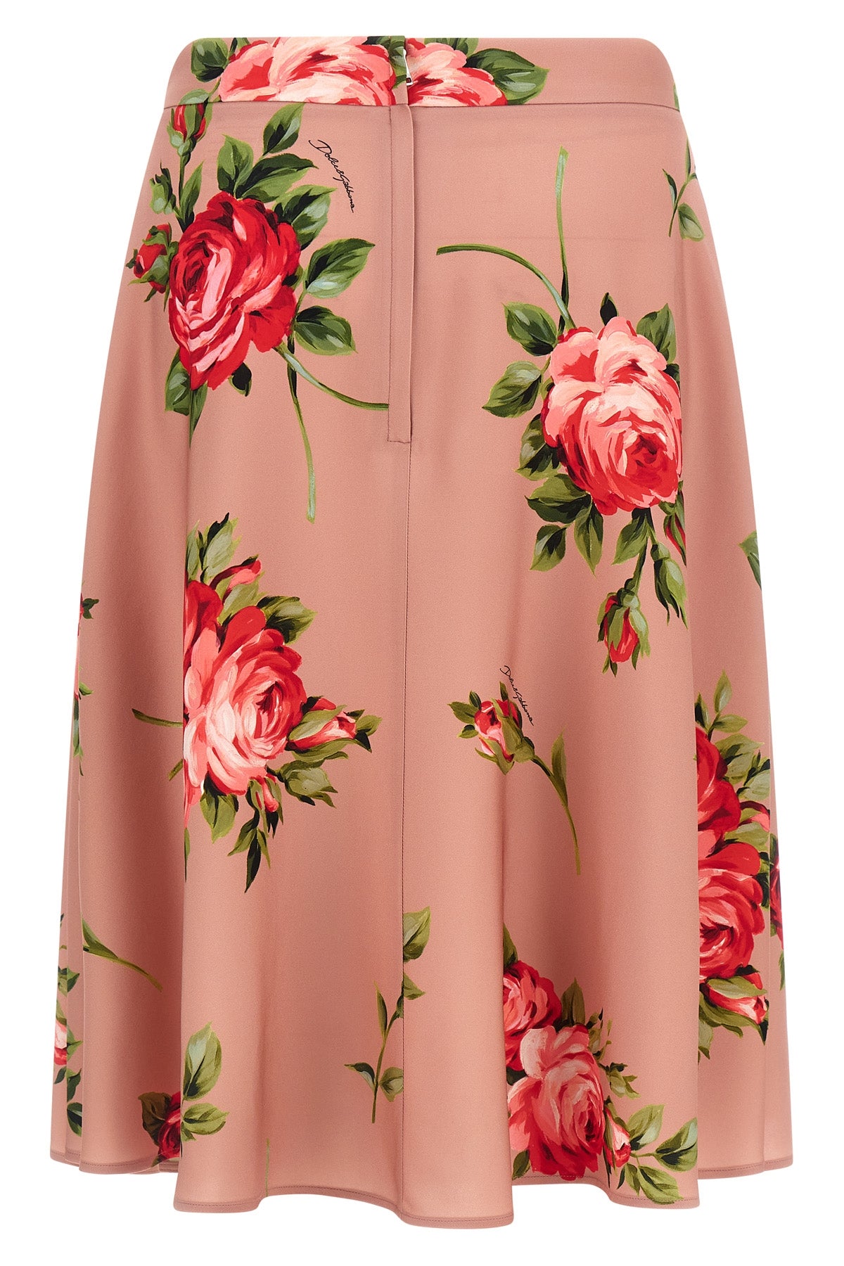 bouquet rose print silk midi skirt