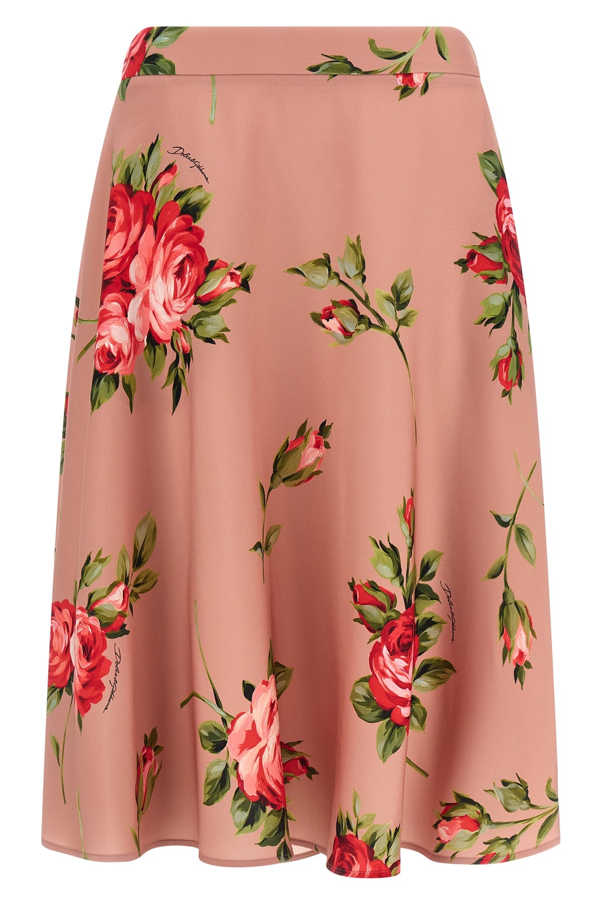 bouquet rose print silk midi skirt