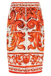 midi skirt in charmeuse maiolica print