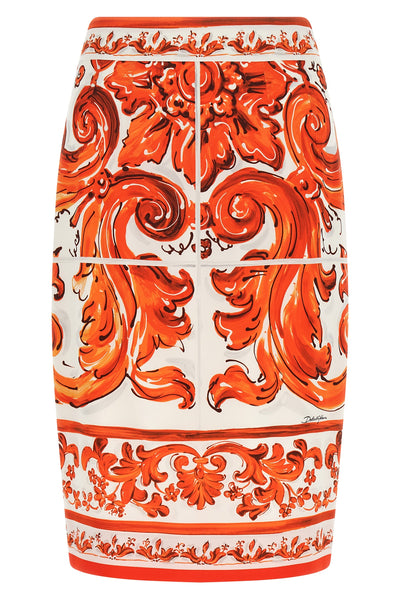 midi skirt in charmeuse maiolica print