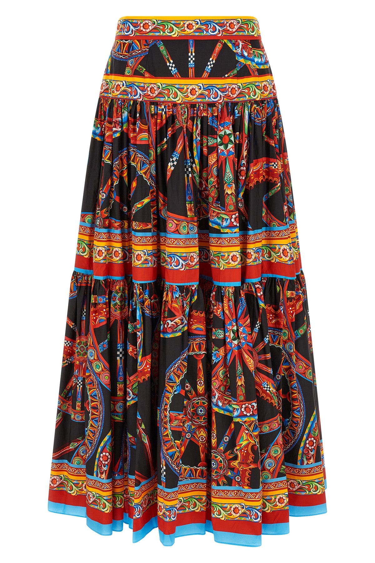 the dolce&gabbana maxi skirt defines the volumes through a sartorial constructio