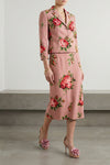 bouquet rose print silk midi skirt