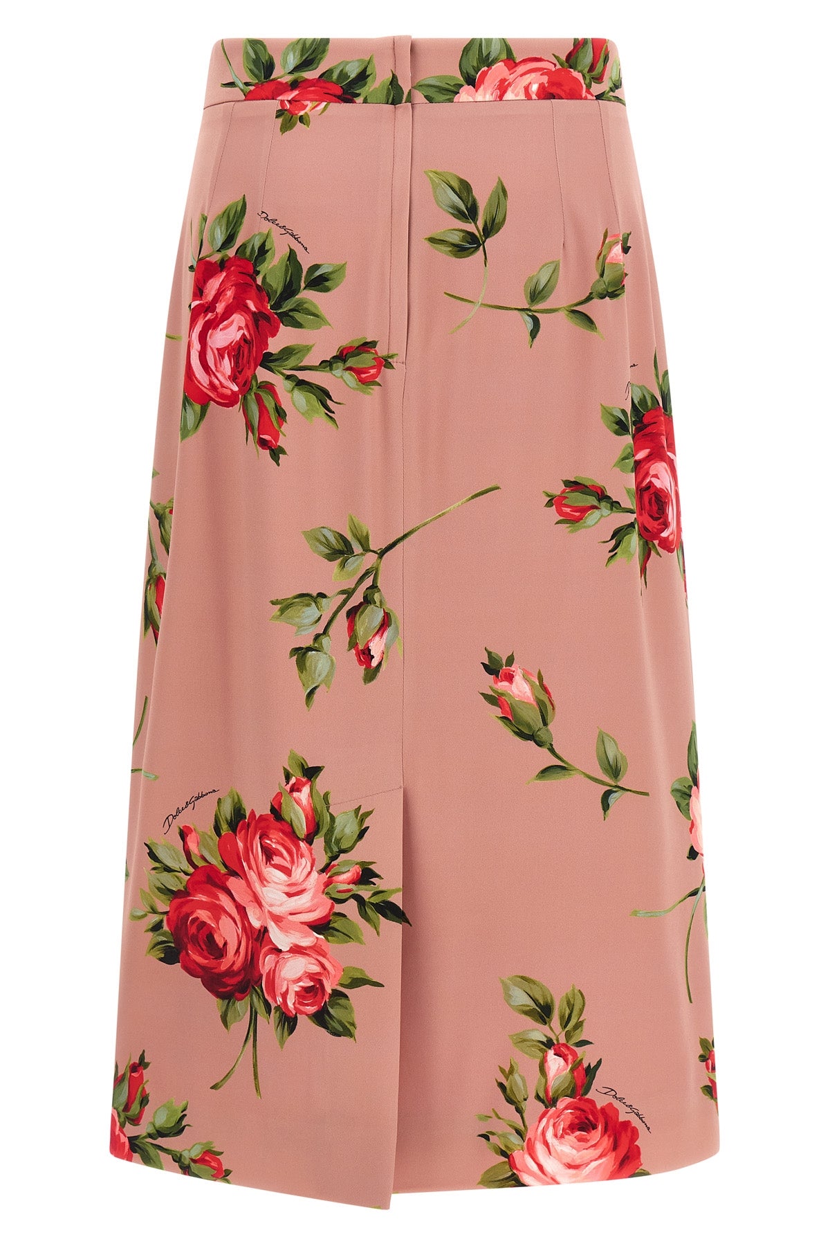 bouquet rose print silk midi skirt