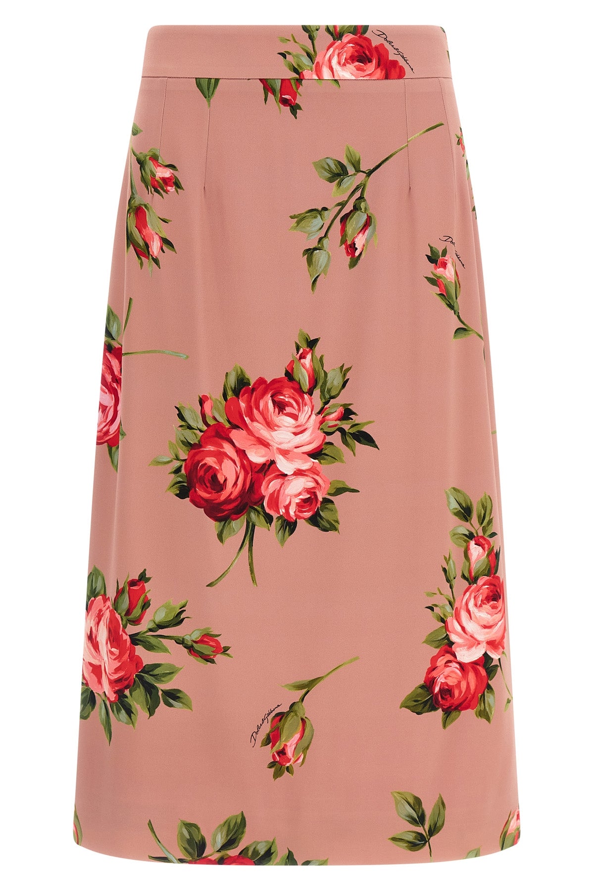 bouquet rose print silk midi skirt
