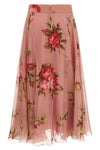 bouquet rose print chiffon midi skirt