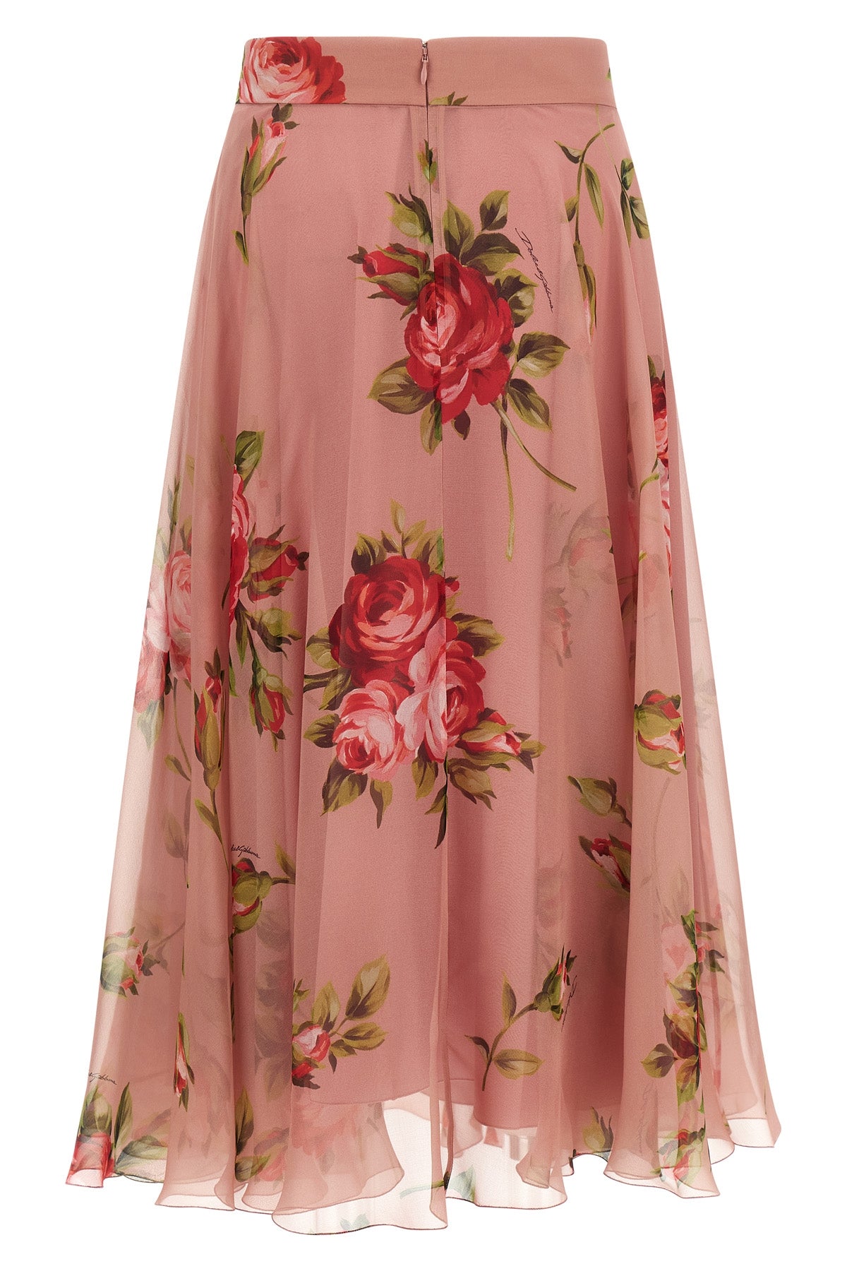 bouquet rose print chiffon midi skirt