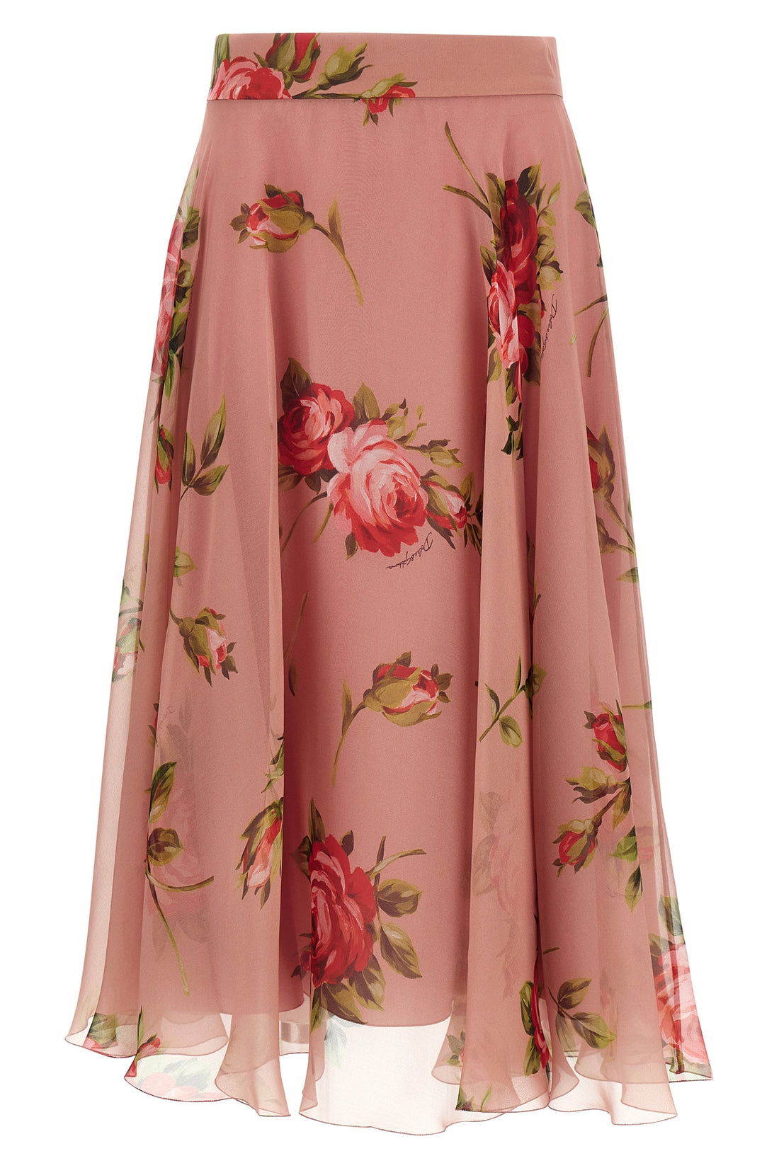 DOLCE &amp; GABBANA 38 bouquet rose print chiffon midi skirt