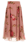 bouquet rose print chiffon midi skirt