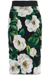 black floral synthetic knee-length skirt