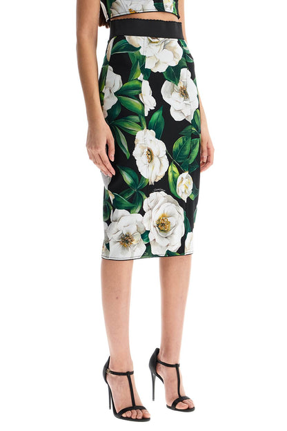 black floral synthetic knee-length skirt