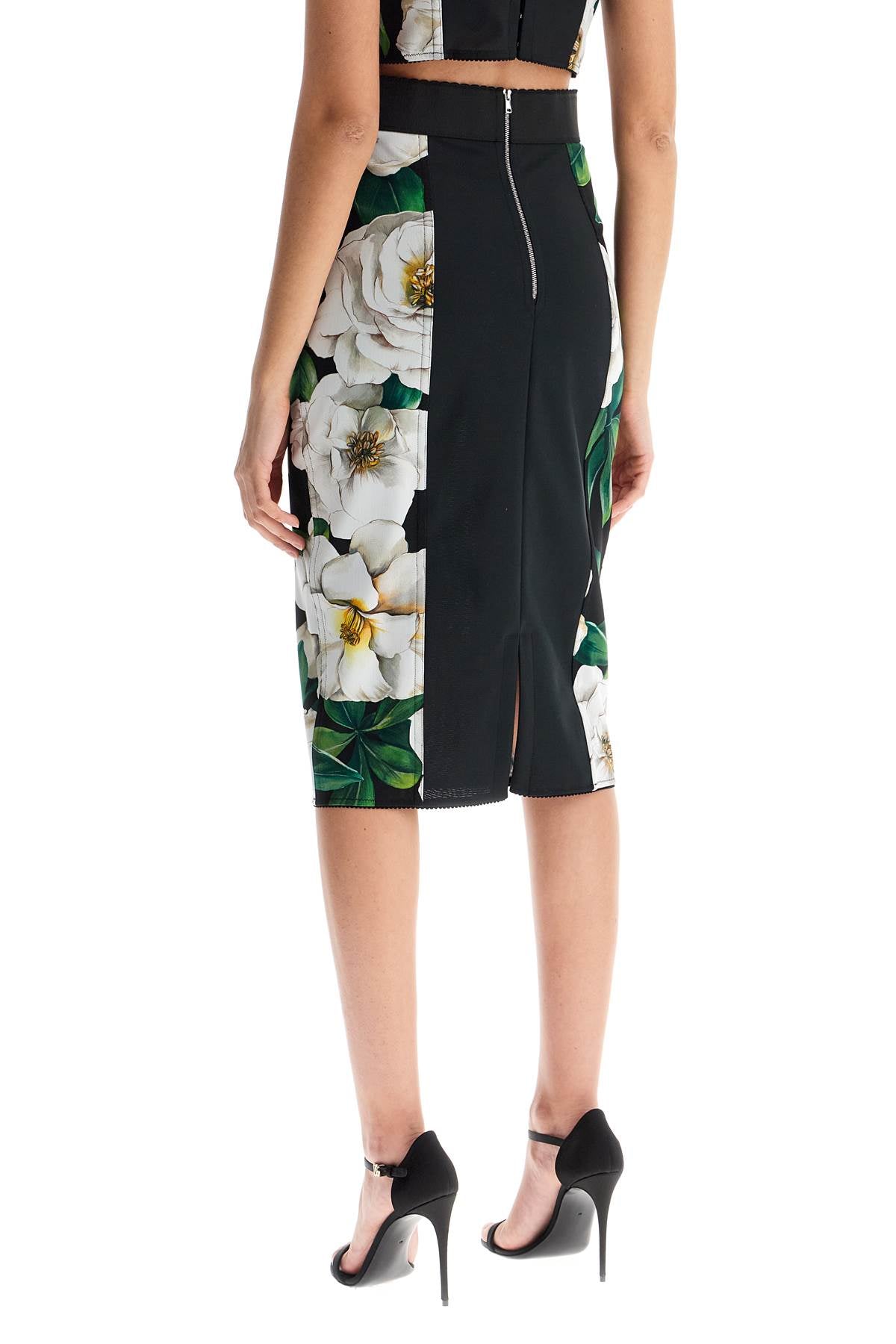 black floral synthetic knee-length skirt