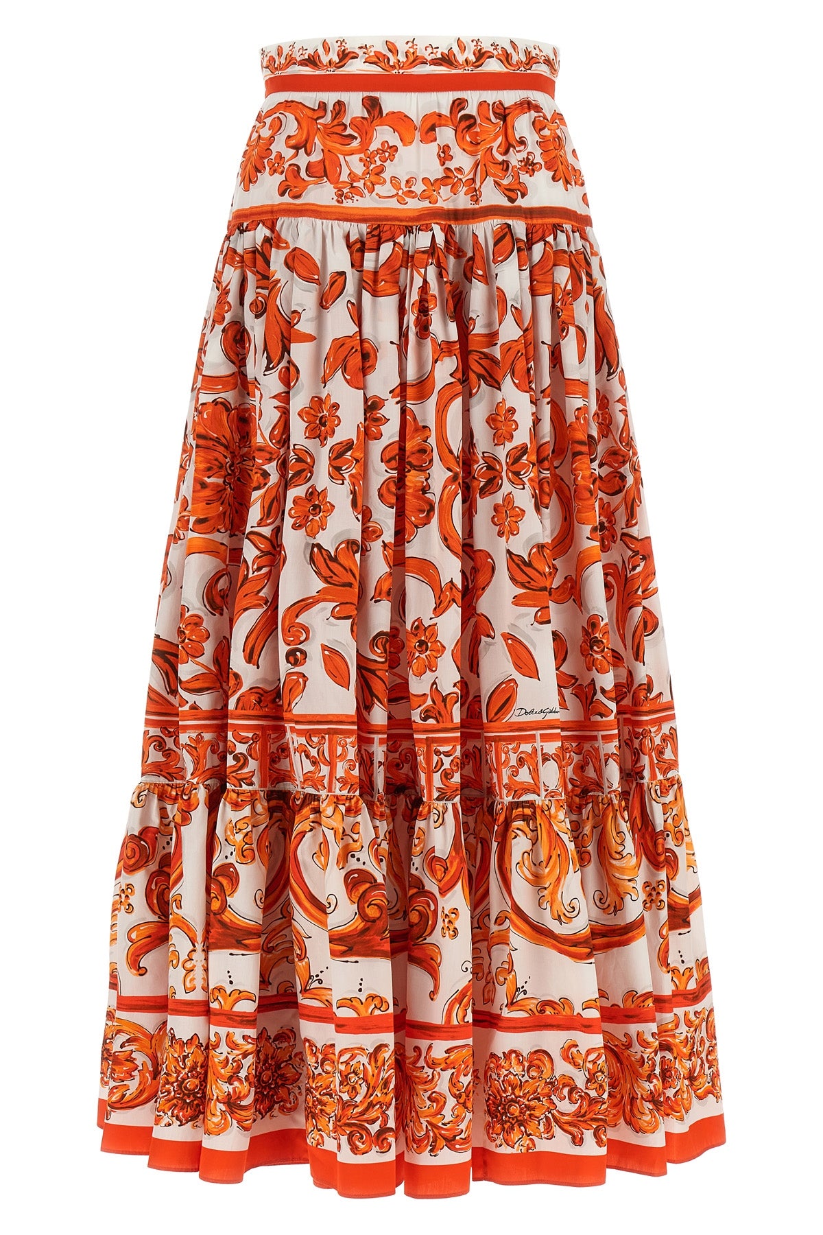 long skirt in maiolica print poplin